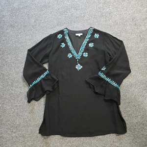 Top Sweta Gandhi para mujer talla mediana negro azul con cuentas estrás gasa vacaciones - Imagen 1 de 12