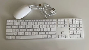 Klawiatura marki Apple A1243 USB przewodowa srebrna, biała i mysz Apple A1152 USB - Zdjęcie 1 z 12