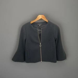 Damenblazer Ann Taylor Zwei-Wege-Reißverschluss schwarz mit Glockenärmeln Größe 0 - Bild 1 von 12