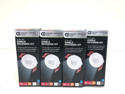 4PK Commercial Electric 2 in. White Gimble LED Trimless Recessed Lighting Kit - Image 1 of 3