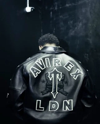 Men's AVIREX LDN Black Leather Bomber Jacket- Premium Quality Classic Streetwear - Image 1 of 4