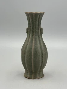 Antique Chinese Ming Dynasty Longquan Porcelain Melon Shaped Vase 6'' - Picture 1 of 13