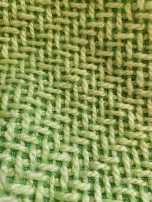 Vintage 60s/70s Green And Yellow Heavy Textured Polyester Fabric Remnant - Image 1 of 3