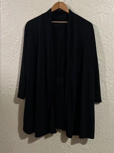 Susan Graver Cardigan Sweater Womens 1X Black Open Front 3/4 Sleeve Wrinkle Free - Picture 1 of 8