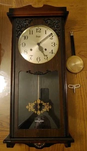 Meiji Brown Wood Rectangle Spring-Driven Pendulum Wind-Up Analog Wall Clock EUC - Picture 1 of 15