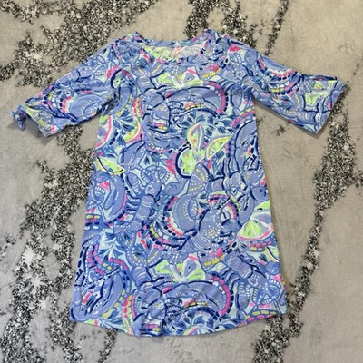 Vestido Lilly Pulitzer Feminino Tamanho G Azul Estampa Floral Preston Manga Gravata Algodão - Imagem 1 de 4
