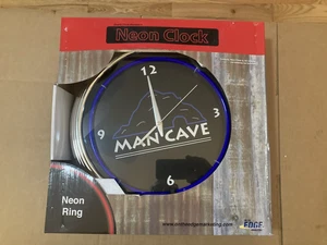 Man Cave Hanging Wall Clock w/Blue Neon Lighting 15" Diameter w/Power Adapter - Picture 1 of 8
