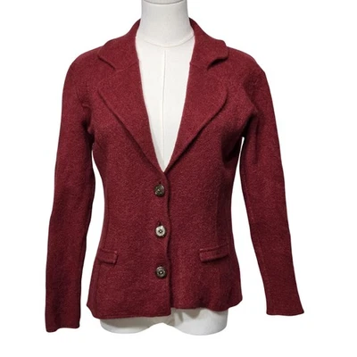 Schantz Alpaca Blazer Womens Medium Red Knit Jacket Peru MFH Knits Button Front - Image 1 of 4