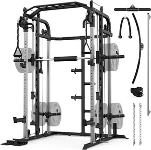 Smith Machine Power Cage Rack with Smith Bar and Cable Pulley Home Gym System - Picture 1 of 6