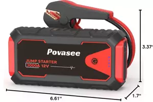✨ Povasee Jump Starter 3000A Peak 12V Car Battery Pack 10L Gas 8L Diesel Power B - Picture 1 of 9