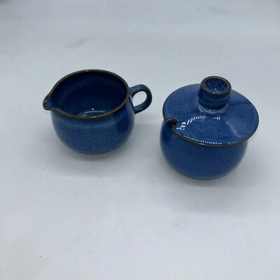 Denby English Stoneware Blue Creamer & Sugar Bowl cabeça de carneiro  - Imagem 1 de 4