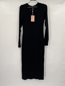 Quince Women’s Black Tencel Rib Knit Long Sleeve Midi Dress sz S NWT Fitted Slim - Picture 1 of 8