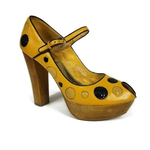 Sam Edelman Questa Wooden Platform Heels Womens 6.5 M Yellow Leather Peep Toe - Picture 1 of 12