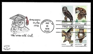 1763A 15c Stamp Set (Se-Tenant) (1978) OWLS OF AMERICA FDC FROM DAVID COULSON !! - Picture 1 of 1