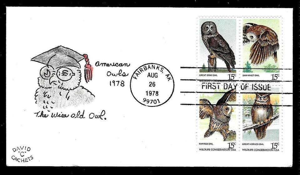1763A 15c Stamp Set (Se-Tenant) (1978) OWLS OF AMERICA FDC FROM DAVID COULSON !! - Image 1 of 1