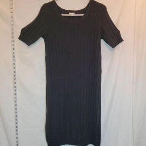 J Jill Womens Small Silk Knit Dress Black Stretch Scoop Neck S-Slv Lined Ribbed - Picture 1 of 11