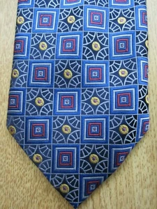Designer 100% silk tie by Land Blue Pink Geometric Design - Picture 1 of 6