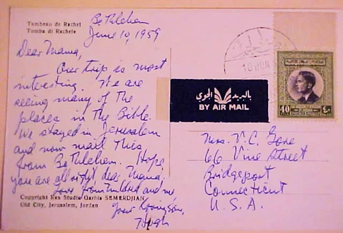 JORDAN BETHLEHEM 1959 PICTURE CARD  1959 TO USA Cover