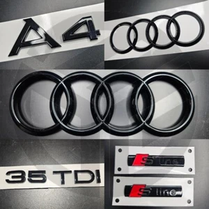 Audi A4 2020+ Glanz Schwarz Plaketten Kühlergrill/Kofferraum/Kotflügel Komplettset 35TDI/2XSLINE - Bild 1 von 1