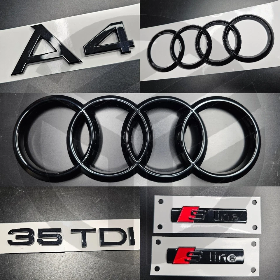 PREMIUM AFTERMARKET AUDI A4 2020+ Distintivi Nero Lucido GRIGLIA/STIVALE/PARAFANGO SET COMPLETO 35TDI/2XSLINE