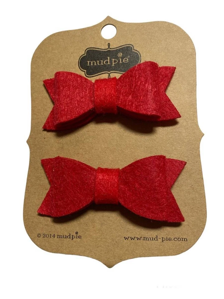 Mud Pie Set of 2 Red Felt Bow Hair Clips 3" - Image 1 of 1