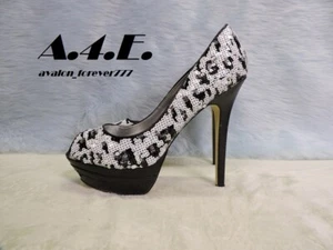 Shoedazzle black and white sequin platforms.  Size Womens 8 Mens 6.5 - Picture 1 of 9