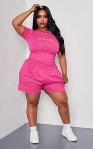 New PrettyLittleThing Plus Hot Pink Sweat Shorts - Picture 1 of 4