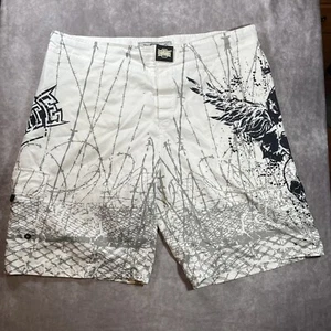 MMA Elite Men Activewear Shorts XL Gray Board Graphic Grunge Skull Sword Y2K - Picture 1 of 8