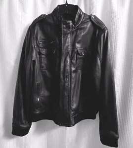 Wilson Genuine Leather Mens Large Biker Jacket Black Heavy Zipper Snaps - Picture 1 of 12