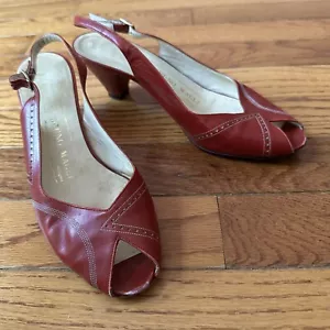 Vintage 50s Bruno Magli Red Peeptone Sling back Pumps Heels Shoes Pinup 5.5 B - Picture 1 of 12