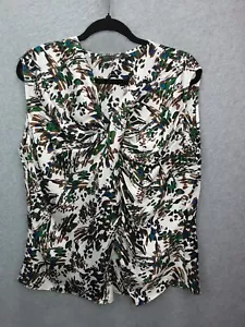 David Lawrence Size 16 White Sleeveless Multicolored Print Gathered Bust Top - Picture 1 of 9
