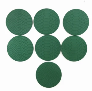 Juego de 6 Posavasos de Cuero Imagen Gráfica 4" REDONDOS NUEVOS Verde Oscuro - Imagen 1 de 2