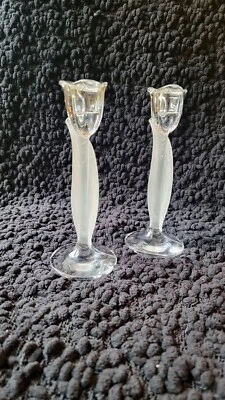 2 Mikasa Candlesticks Candleholders Spring Aria Tulip Lead Crystal Frosted 8" - Image 1 of 4