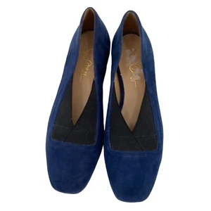 Joan Oloff Women's Size 9 Navy Blue Suede Lucky Flats Leather Brazil - Picture 1 of 10