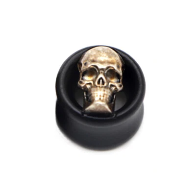 Flesh Tunnel Plug Inlay Piercing Holz 3D Totenkopf Skull Schädel Biker - Bild 1 von 3