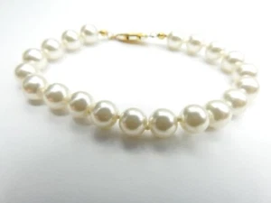 Pulsera vintage de 8 pulgadas con cuentas de perlas de imitación blanca anudada a mano - Imagen 1 de 3