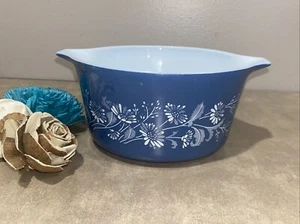 Pyrex COLONIAL MIST Blue White Floral Casserole Baking Bowl Dish Vintage 473 B - Picture 1 of 9