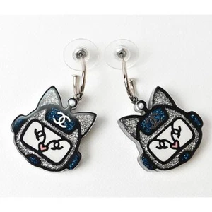 Chanel Earrings Accessory Cat Robot Swing Blue Silver Plastic Length3.8cm Ladies - Picture 1 of 5
