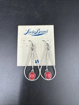 Lucky Brand Western Tear Drop Earrings Women Jewelry Stone Red Silver Color - Image 1 of 3