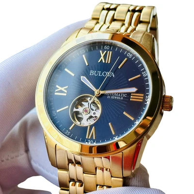 Мужские автоматические наручные часы-браслет Bulova с синим циферблатом - золотистые - Изображение 1 из 4