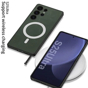 Étui de téléphone en cuir végétalien à charge magnétique sans fil pour S25Ultra/S25Plus/S25 - Photo 1 sur 12
