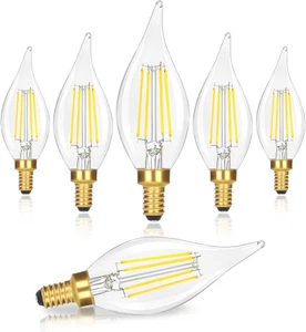 E12 LED Candelabra Bulbs 40W Equivalent, 6-Pack 4W 460LM Dimmable Candle Light,  - Picture 1 of 12