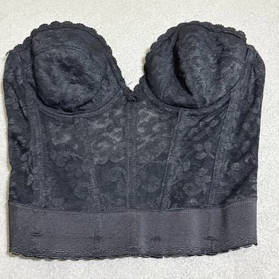 Vtg Corset Backless Strapless Bustier Bra Black 34B Sheer Lace Lingerie Pin-up - Image 1 of 4