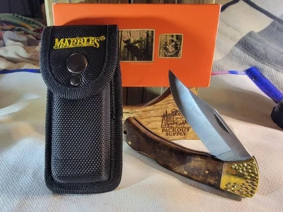 Navaja de Bolsillo Canicas Grande Madera Burl Lockback 4 1/2" con Funda Resistente MR562 Foto 1 de 4