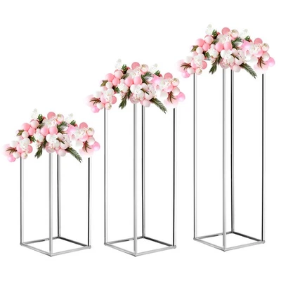 Hochzeitsblumenständer Vase Säule, 15,7, 23,6, 31,5" Silbertonen, 1 Set - Bild 1 von 4
