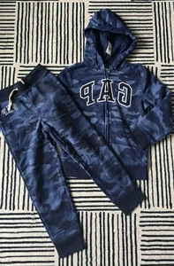 Gap Kids Two Piece Sweatshirt Pants Hoodie Size S 6-7 Joggers Camo Blue NWT! - Picture 1 of 5