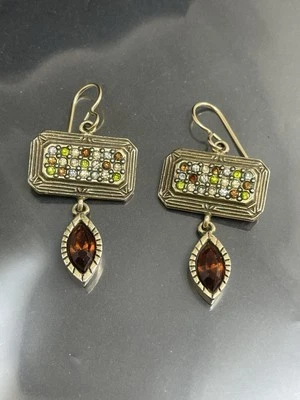 Vtg Patricia Locke Signed GoldTone Swarovski Crystals Dangle Hook Earrings USA - Image 1 of 4