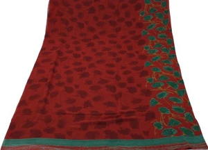 Sushila Vintage Rust Sari 100% Pure Georgette Silk Printed Floral Craft Fabric - Picture 1 of 9