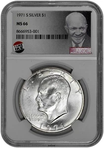 1971 S $1 Silver Ike Dollar NGC MS 66 with Exclusive Label and New Holder - Picture 1 of 2
