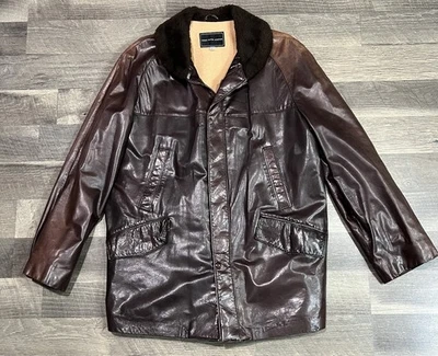 Abrigo de coche Saks Fifth Ave 44 vintage de cuero de cabra descolorido forrado de lana para hombre  Foto 1 de 4